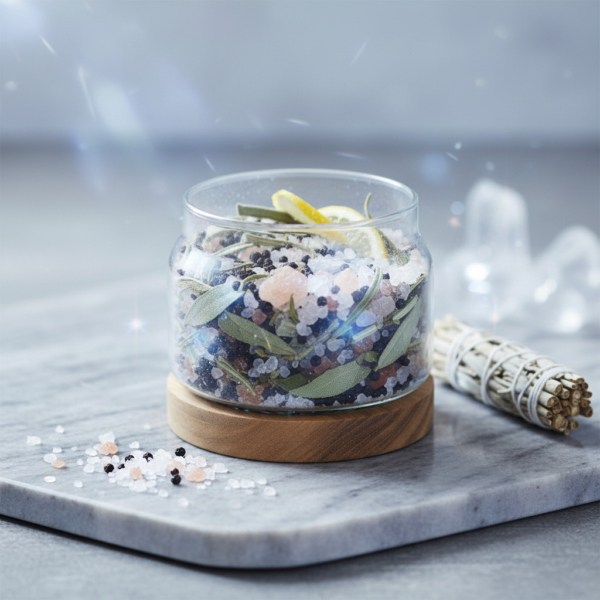 【五行】金<br>清明淨化海鹽<br>Clarity<br>迷迭香 檸檬 鼠尾草<br>清除舊能量儀式鹽｜清明專注象徵